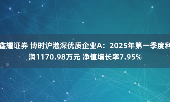 鑫耀证券 博时沪港深优质企业A：2025年第一季度利润1170.98万元 净值增长率7.95%